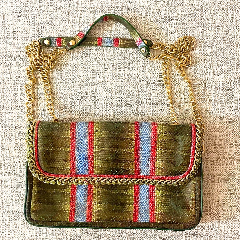Henri bendel multi color snake print embossed leather shoulder bag
